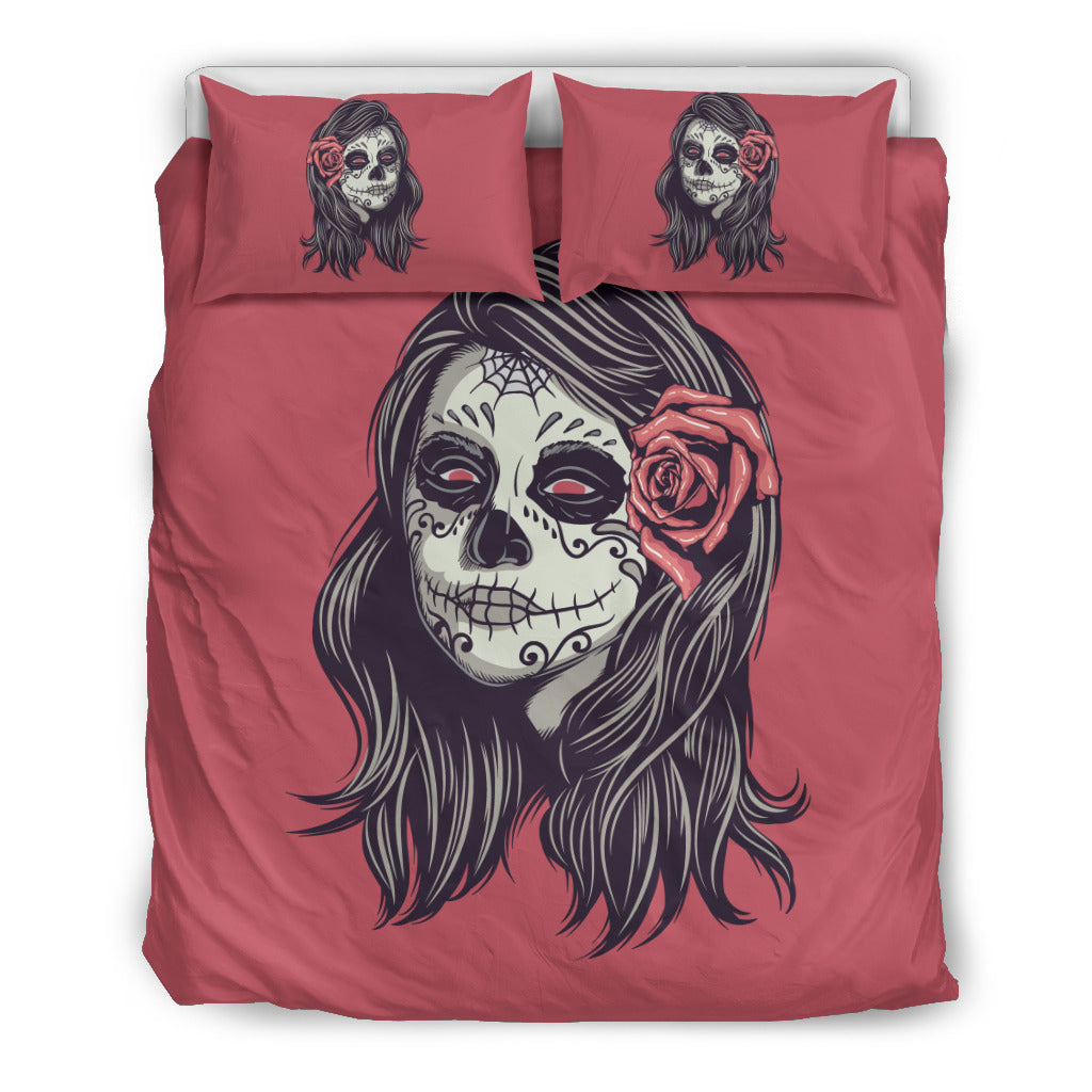 Mexican Sugar Ladies P3 - Red - Bedding Set (Black)
