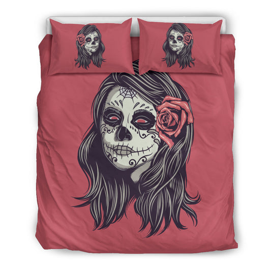 Mexican Sugar Ladies P3 - Red - Bedding Set (Black)